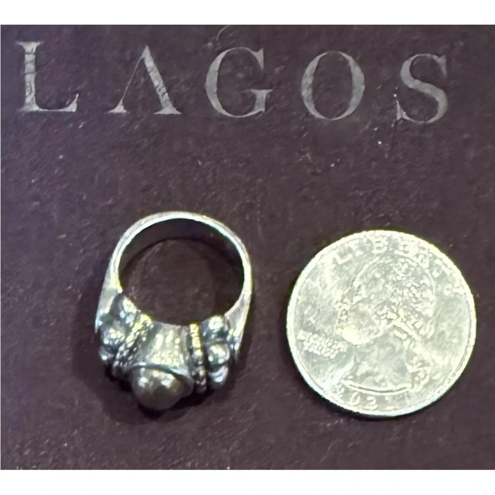 Vintage Lagos Caviar 18k Gold 750 .925 Sterling Silver Dome Ring Size 4.5